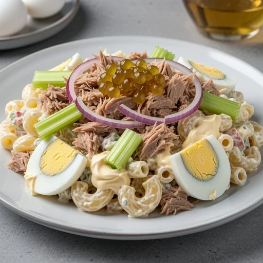 Classic American Tuna Macaroni Salad finished dish