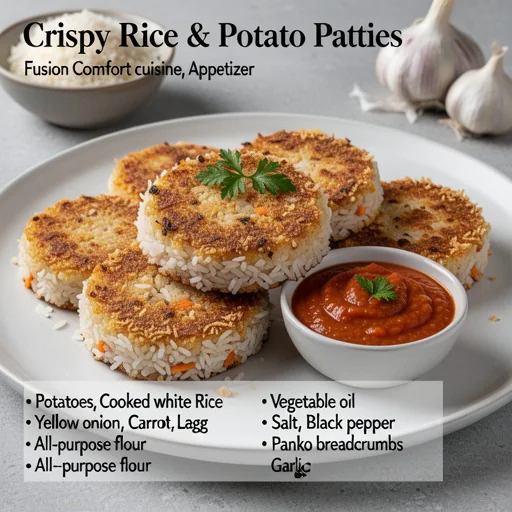 Crispy Rice & Potato Patties with Zesty Tomato Dip finished dish