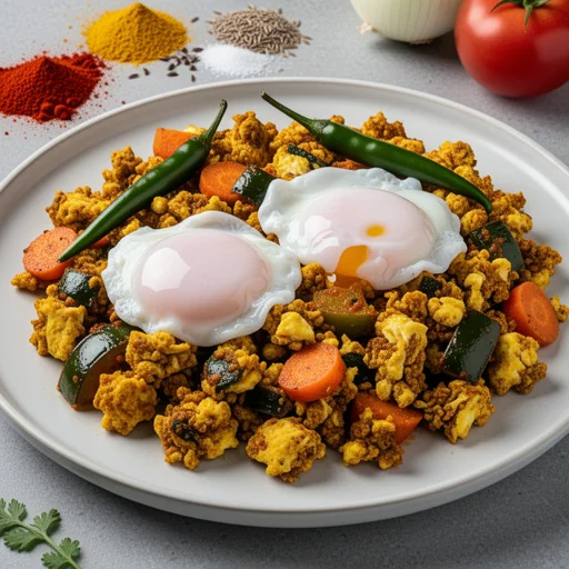 Spicy Indian Scrambled Eggs with Masala Veggies (Anda Bhurji) finished dish