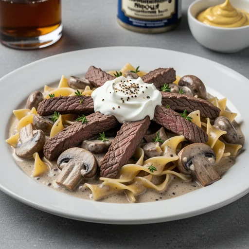 Quick & Creamy Beef Stroganoff finished dish