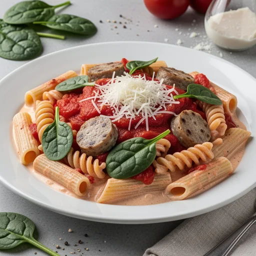 Creamy Tomato Pasta with Italian Sausage finished dish