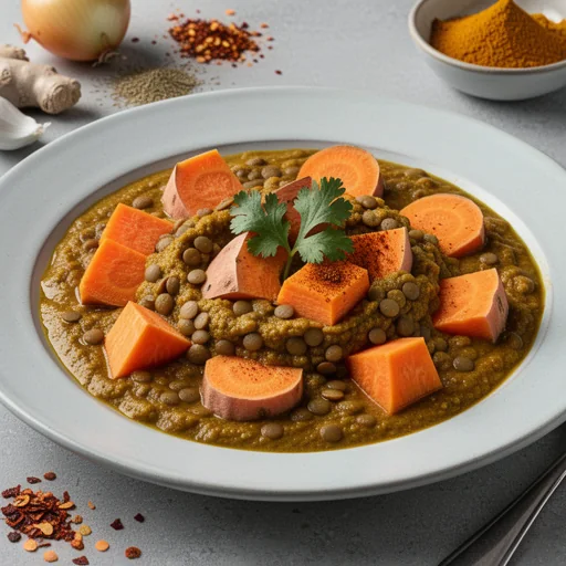 Spiced Sweet Potato & Lentil Coconut Curry finished dish