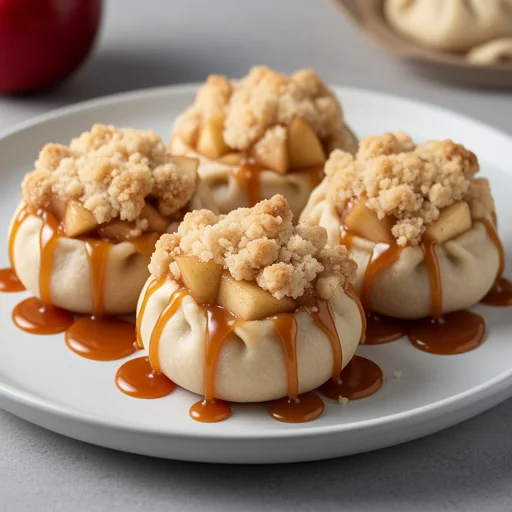 Mini Apple Crumble Dumplings with Caramel Drizzle finished dish