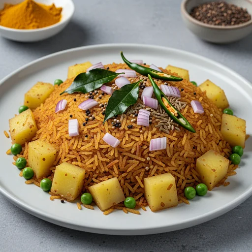 Aloo Poha (Spiced Flattened Rice with Potatoes) finished dish