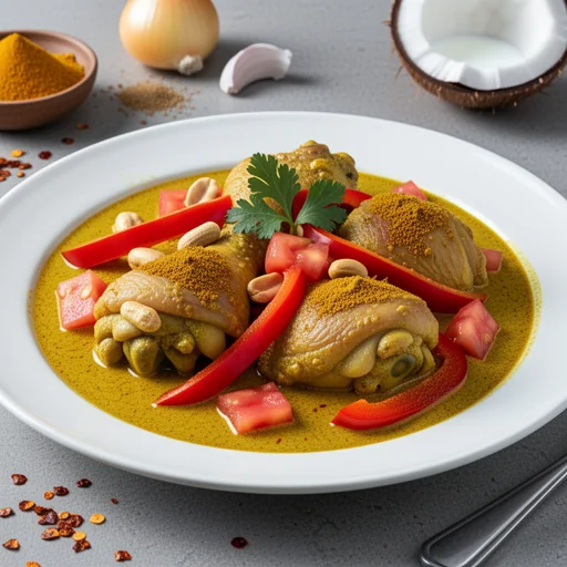Frango Caril de Amendoim e Coco (Classic Chicken Peanut Coconut Curry) finished dish