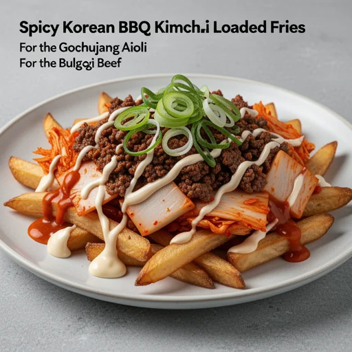Spicy Korean BBQ Kimchi Loaded Fries finished dish