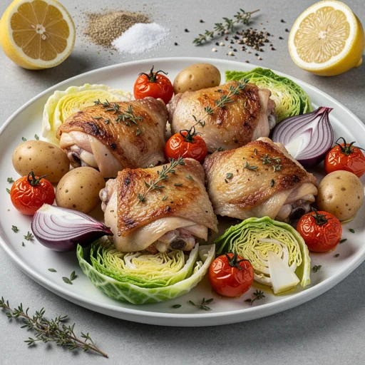 Mediterranean Lemon-Herb Sheet Pan Chicken finished dish