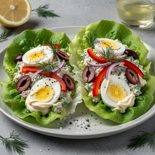 Mediterranean Egg Salad Lettuce Wraps finished dish