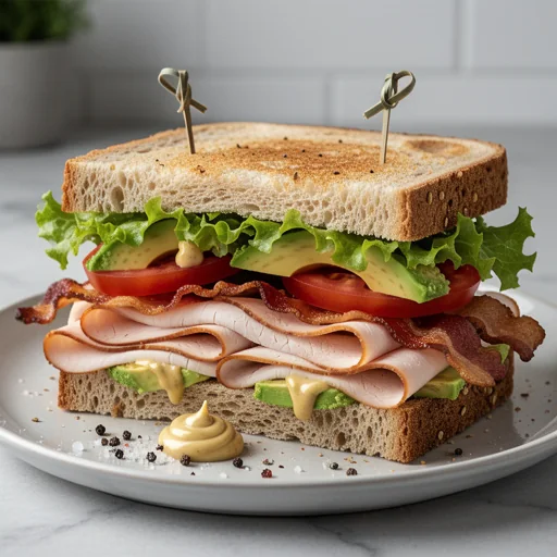 Gourmet Turkey & Avocado Club Sandwich finished dish