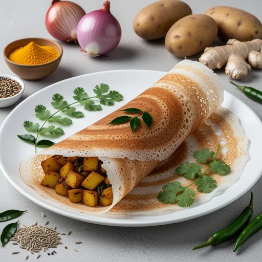 Quick Masala Dosa with Spiced Potato Filling finished dish