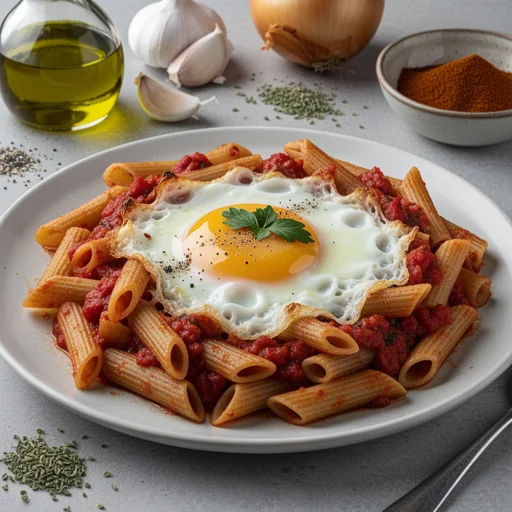 One-Pan Shakshuka-Style Breakfast Pasta Bake finished dish