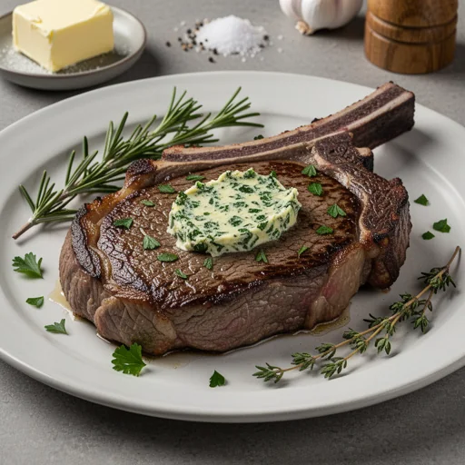 Pan-Seared Ribeye with Garlic Herb Butter finished dish