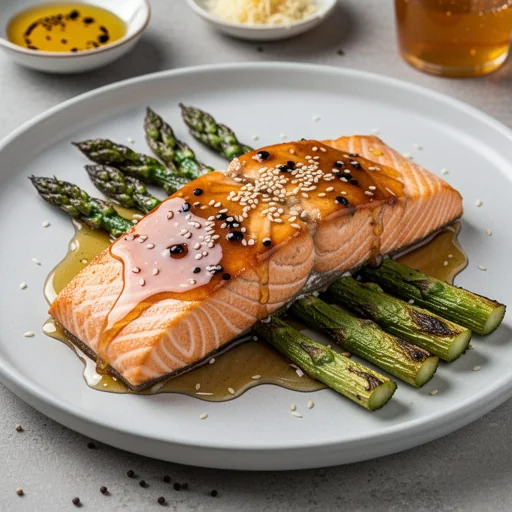 Honey Garlic Glazed Salmon with Roasted Asparagus finished dish
