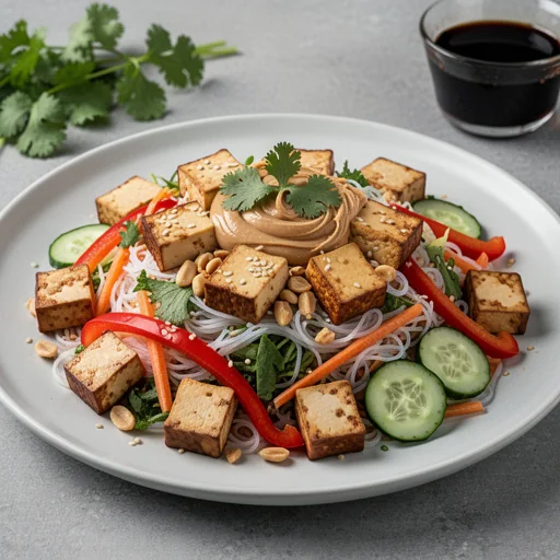 Spicy Peanut Noodle Salad with Crispy Tofu finished dish