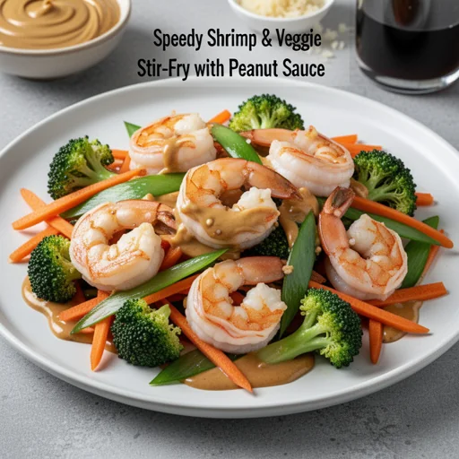 Speedy Shrimp & Veggie Stir-Fry with Peanut Sauce finished dish