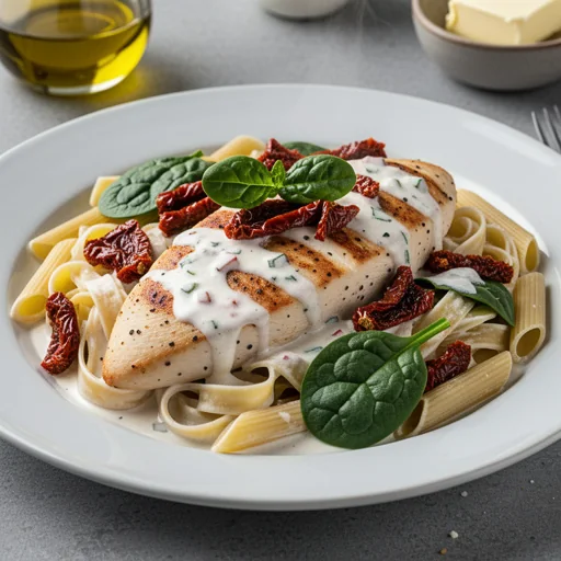 Creamy Sun-Dried Tomato Chicken Pasta finished dish