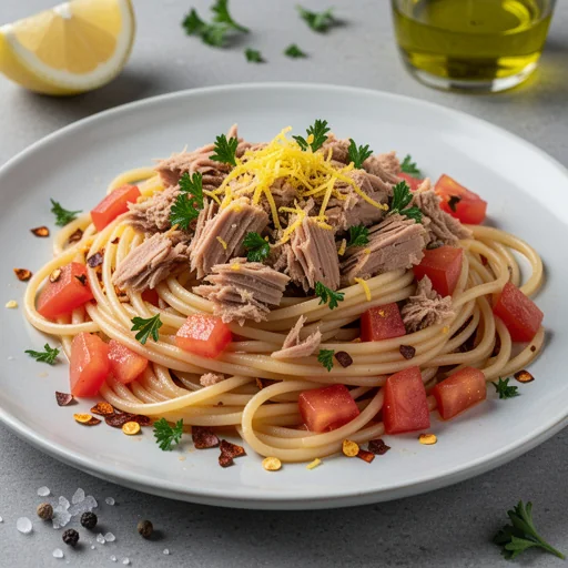 Spicy Garlic Tuna Linguine finished dish