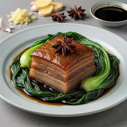 Braised Pork Belly with Preserved Mustard Greens (Mei Cai Kou Rou) finished dish
