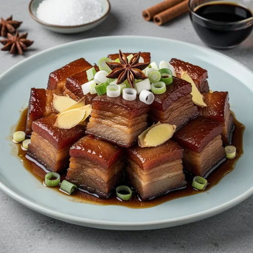 Shanghai-Style Braised Pork Belly (Hong Shao Rou) finished dish