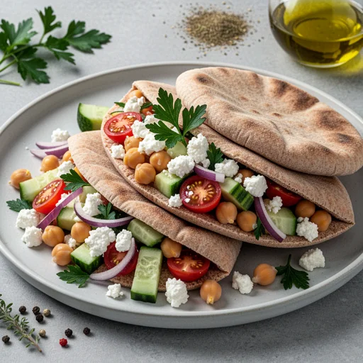 Mediterranean Chickpea & Feta Stuffed Pita Pockets finished dish