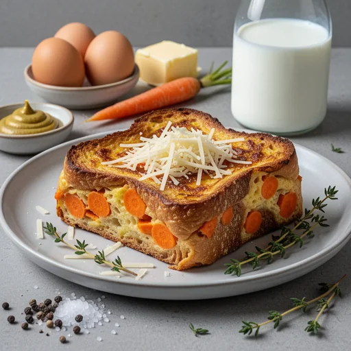 Pain Perdu Salé aux Carottes et Gruyère (Savory French Toast Bake with Carrots and Gruyère) finished dish