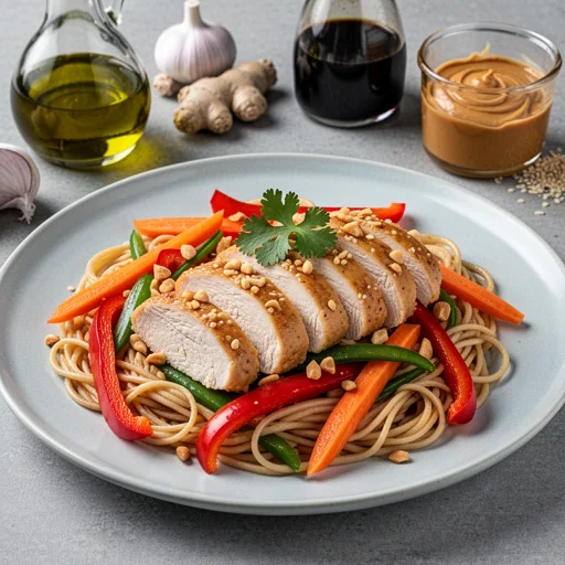 Spicy Peanut Chicken Noodles finished dish
