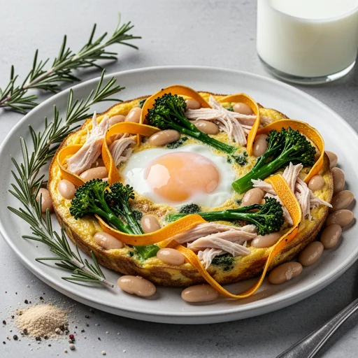 Pollo e Fagioli Breakfast Frittata with Rosemary-Squash Ribbons and Broccolini Florets finished dish
