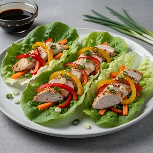 Zesty Chicken & Bell Pepper Lettuce Wraps finished dish