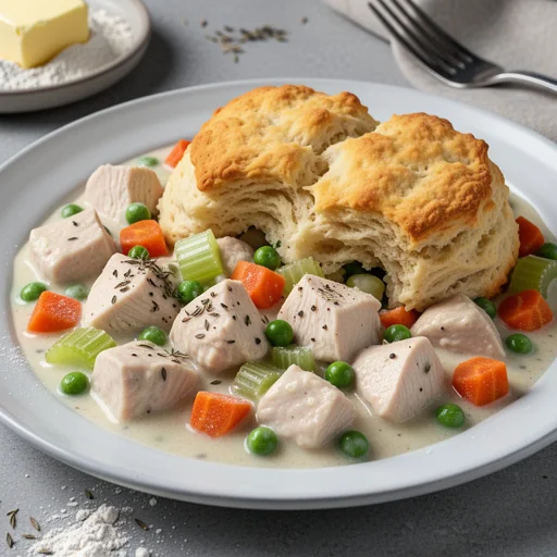 Creamy Skillet Chicken & Biscuit Pot Pie finished dish