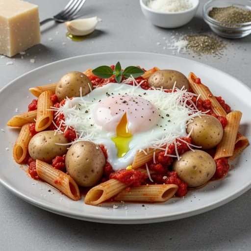 Baked Bellissimo Breakfast Pasta with Eggs and Potatoes finished dish