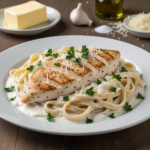 Classic Fettuccine Chicken Alfredo finished dish