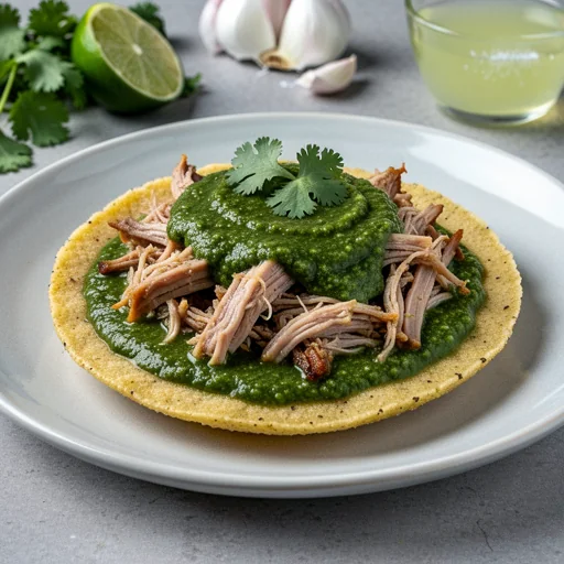 Sopes de Carnitas con Salsa Verde Fresca finished dish