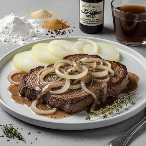 Quick Skillet Smothered Steak with Onions finished dish