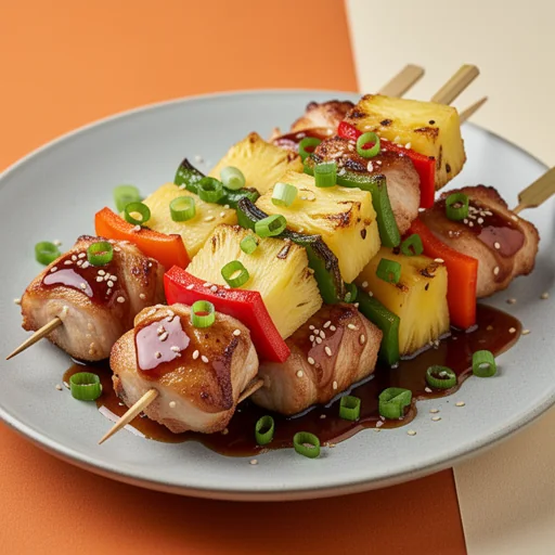 Teriyaki Chicken Pineapple Skewers finished dish
